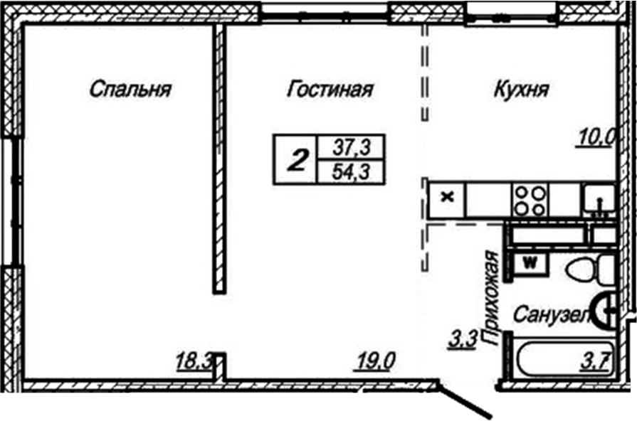 Планировка — Шория-Град. Шерегеш, 2-комн., 54 м²