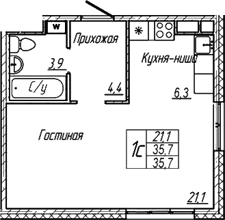 Планировка — Шория-Град. Шерегеш, Студия, 36 м²