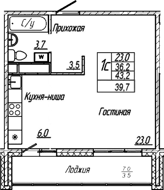 Планировка — Шория-Град. Шерегеш, Студия, 36 м²