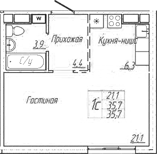 Планировка — Шория-Град. Шерегеш, Студия, 36 м²
