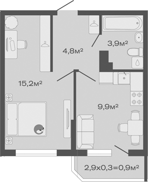 Планировка — Дзенпарк, 1-комн., 34 м²