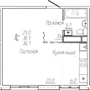 Планировка — Шория-Град. Шерегеш, Студия, 36 м²