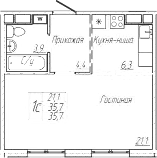 Планировка — Шория-Град. Шерегеш, Студия, 36 м²