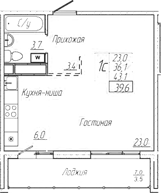 Планировка — Шория-Град. Шерегеш, Студия, 36 м²