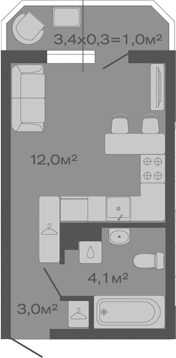 Планировка — Дзенпарк, Студия, 19 м²