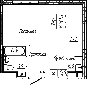 Планировка — Шория-Град. Шерегеш, Студия, 36 м²