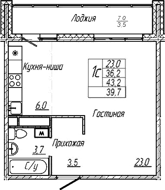 Планировка — Шория-Град. Шерегеш, Студия, 36 м²