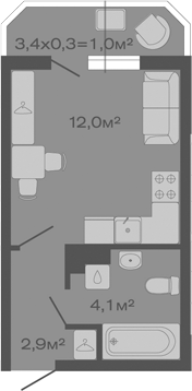 Планировка — Дзенпарк, Студия, 19 м²