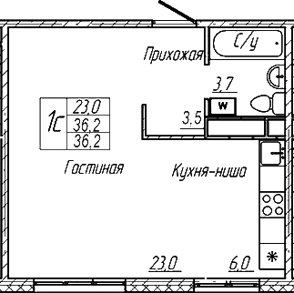 Планировка — Шория-Град. Шерегеш, Студия, 36 м²