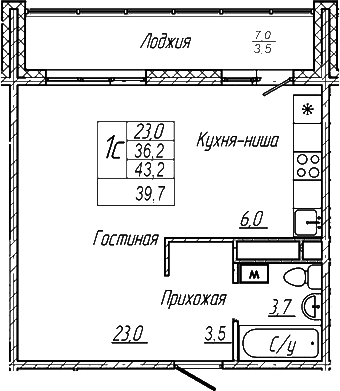 Планировка — Шория-Град. Шерегеш, Студия, 36 м²