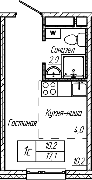 Планировка — Шория-Град. Шерегеш, Студия, 17 м²