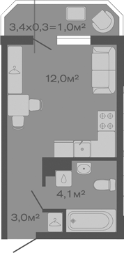 Планировка — Дзенпарк, Студия, 19 м²