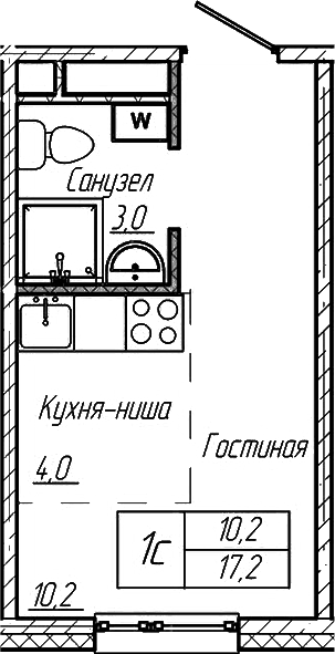 Планировка — Шория-Град. Шерегеш, Студия, 17 м²