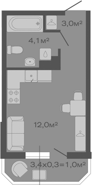 Планировка — Дзенпарк, Студия, 19 м²