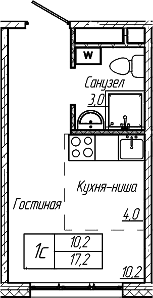 Планировка — Шория-Град. Шерегеш, Студия, 17 м²