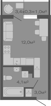 Планировка — Дзенпарк, Студия, 19 м²