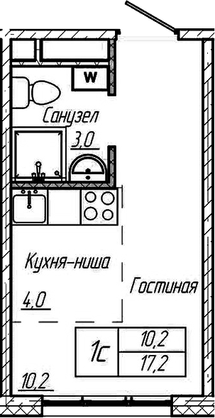 Планировка — Шория-Град. Шерегеш, Студия, 17 м²