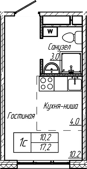 Планировка — Шория-Град. Шерегеш, Студия, 17 м²