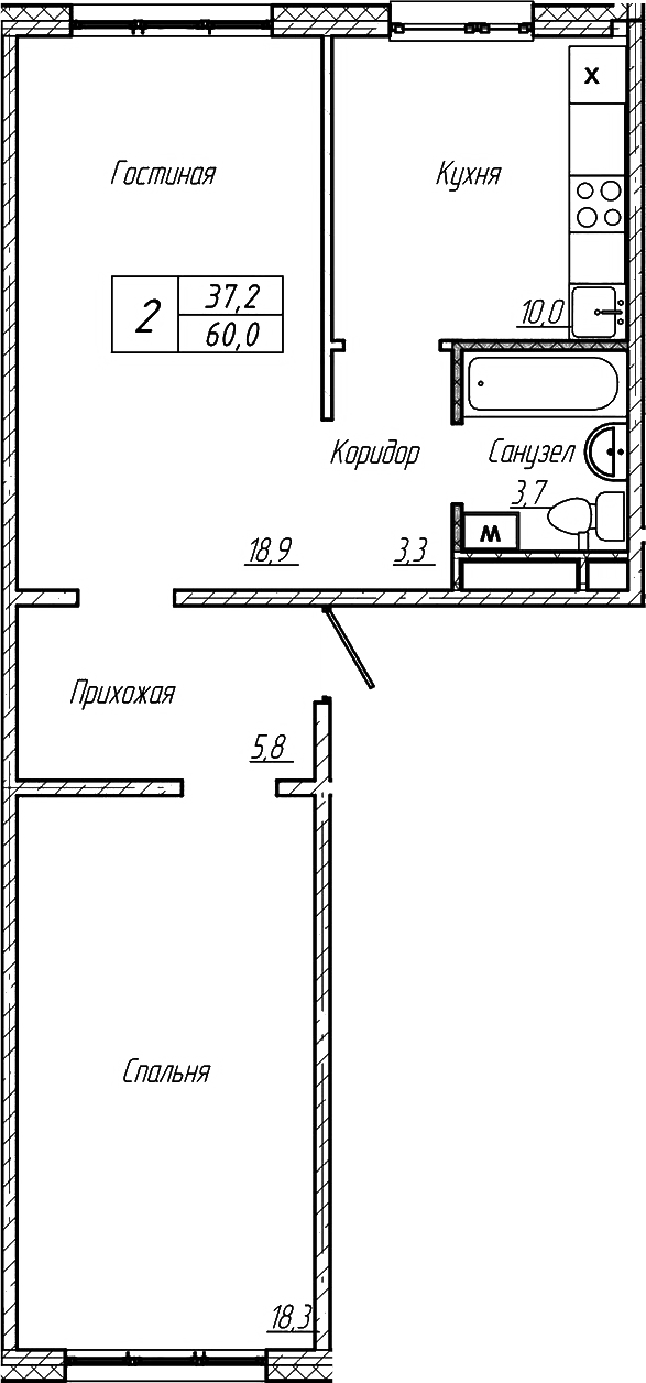 Планировка — Шория-Град. Шерегеш, 2-комн., 60 м²