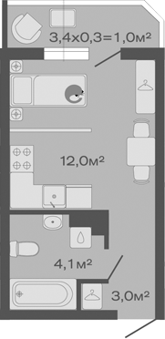 Планировка — Дзенпарк, Студия, 19 м²