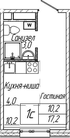 Планировка — Шория-Град. Шерегеш, Студия, 17 м²