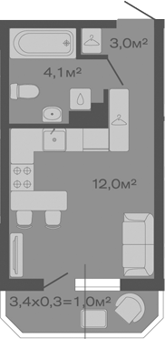 Планировка — Дзенпарк, Студия, 19 м²