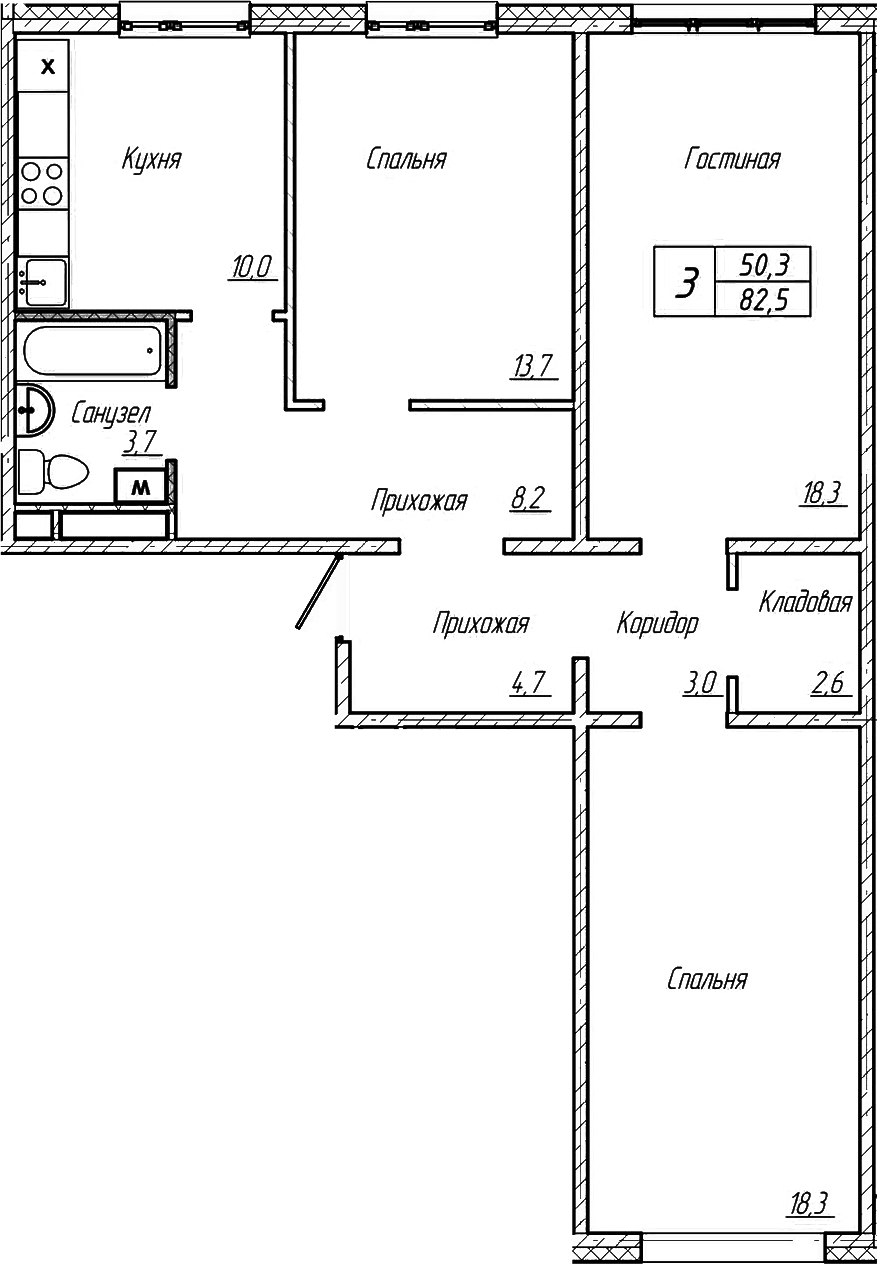 Планировка — Шория-Град. Шерегеш, 3-комн., 83 м²