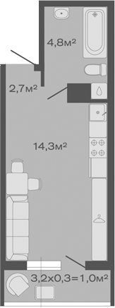 Планировка — Дзенпарк, Студия, 22 м²