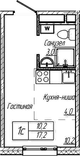 Планировка — Шория-Град. Шерегеш, Студия, 17 м²