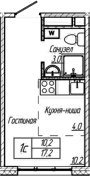 Планировка — Шория-Град. Шерегеш, Студия, 17 м²