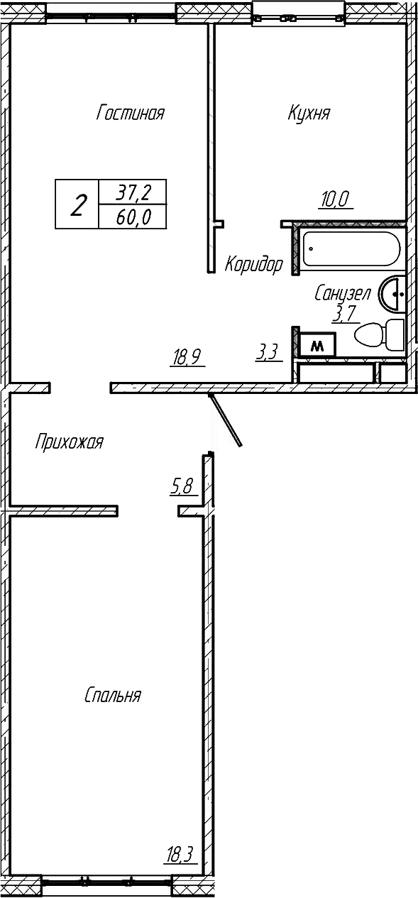 Планировка — Шория-Град. Шерегеш, 2-комн., 60 м²