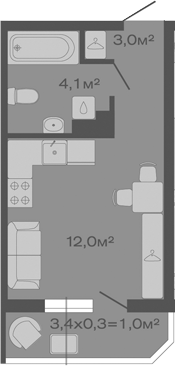 Планировка — Дзенпарк, Студия, 19 м²