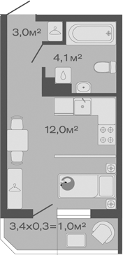 Планировка — Дзенпарк, Студия, 19 м²