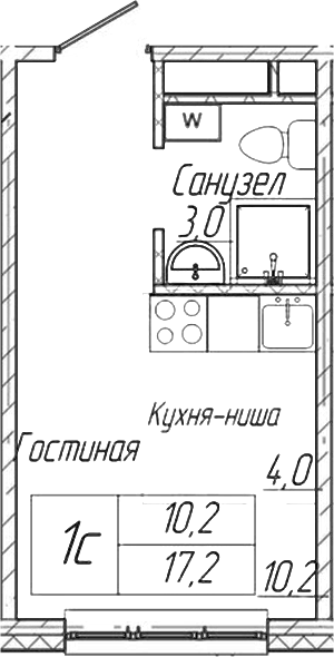 Планировка — Шория-Град. Шерегеш, Студия, 17 м²