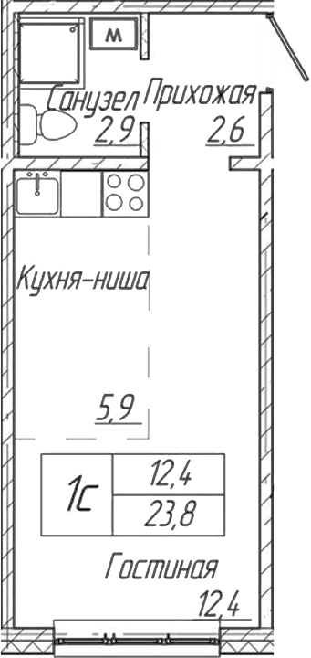 Планировка — Шория-Град. Шерегеш, Студия, 24 м²
