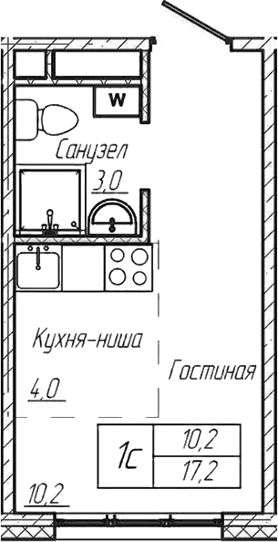 Планировка — Шория-Град. Шерегеш, Студия, 17 м²