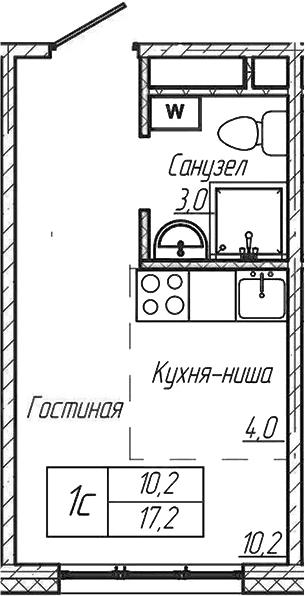 Планировка — Шория-Град. Шерегеш, Студия, 17 м²