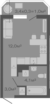 Планировка — Дзенпарк, Студия, 19 м²