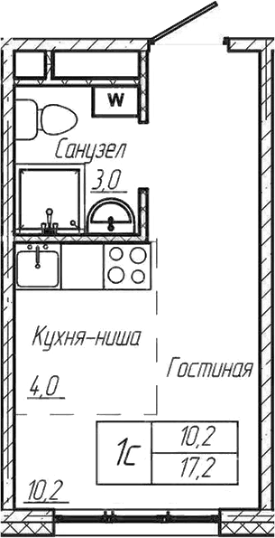 Планировка — Шория-Град. Шерегеш, Студия, 17 м²
