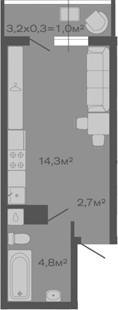 Планировка — Дзенпарк, Студия, 22 м²