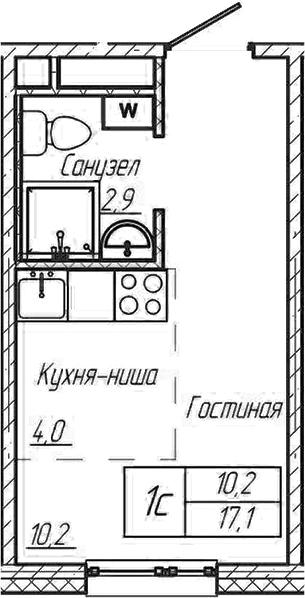 Планировка — Шория-Град. Шерегеш, Студия, 17 м²