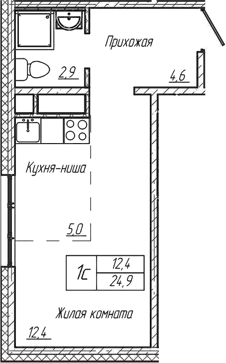 Планировка — Шория-Град. Шерегеш, Студия, 25 м²