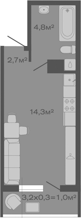 Планировка — Дзенпарк, Студия, 22 м²