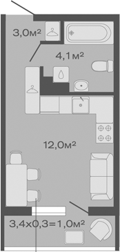 Планировка — Дзенпарк, Студия, 19 м²