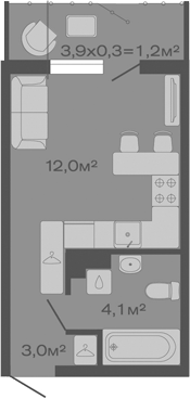 Планировка — Дзенпарк, Студия, 19 м²