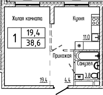 Планировка — Шория-Град. Шерегеш, 1-комн., 39 м²