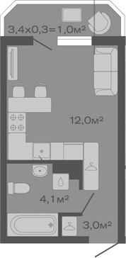 Планировка — Дзенпарк, Студия, 19 м²