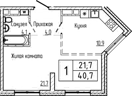 Планировка — Шория-Град. Шерегеш, 1-комн., 41 м²