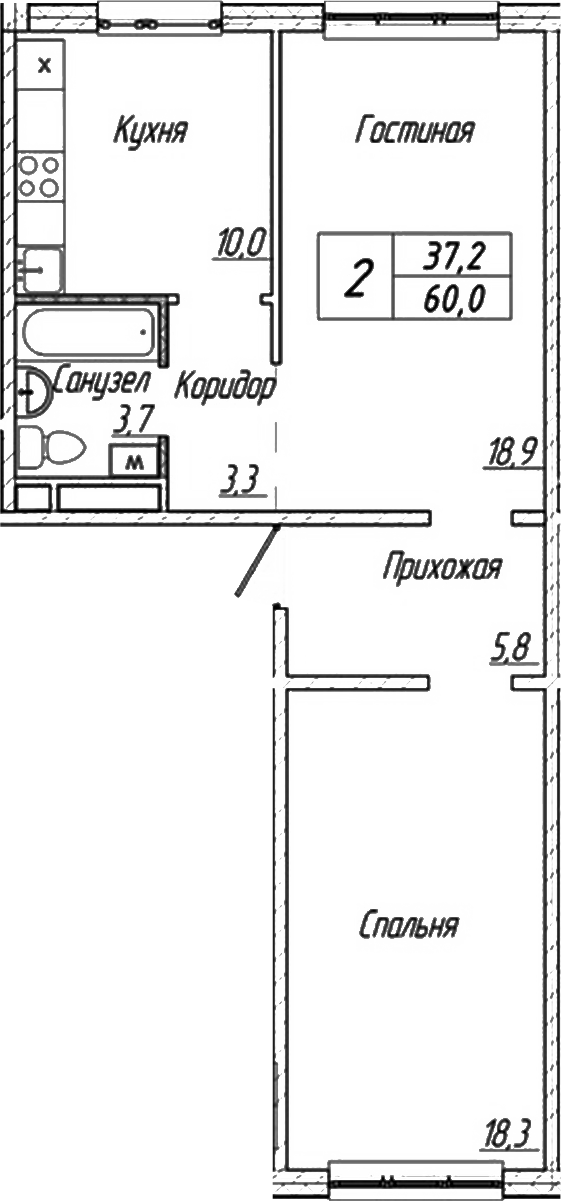Планировка — Шория-Град. Шерегеш, 2-комн., 60 м²