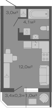 Планировка — Дзенпарк, Студия, 19 м²
